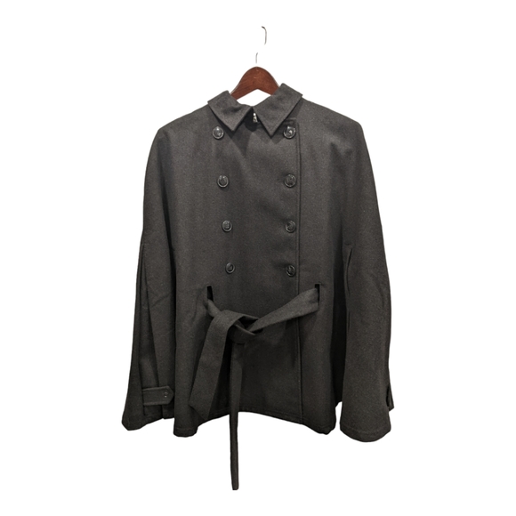New Jockey Charcoal Wool Blend Double Breasted Light Winter Cape Coat Size S/M/L - Picture 2 of 12